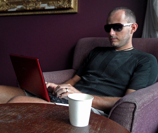 Konrad at his laptop in Starbucks